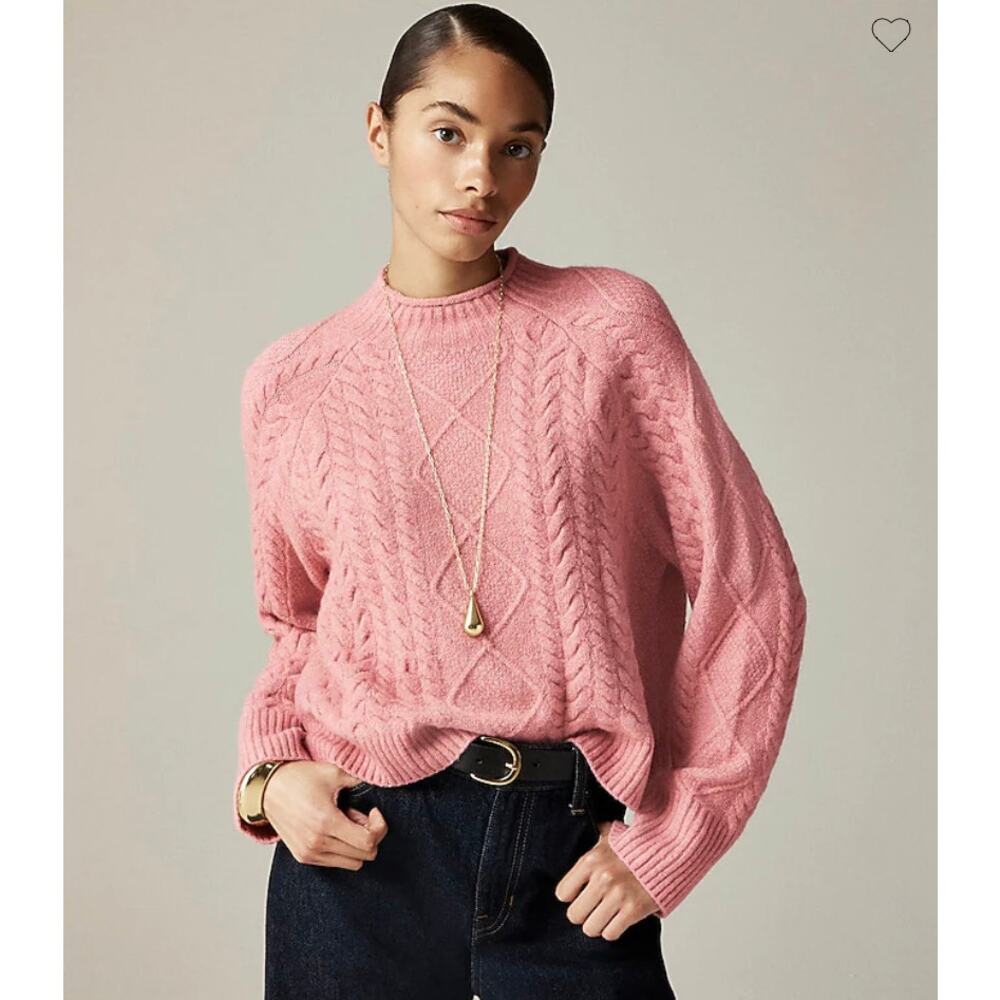 J Crew Cable-knit Rollneck™ Sweater in Supersoft Yarn Heather Dusty Rose Pink M